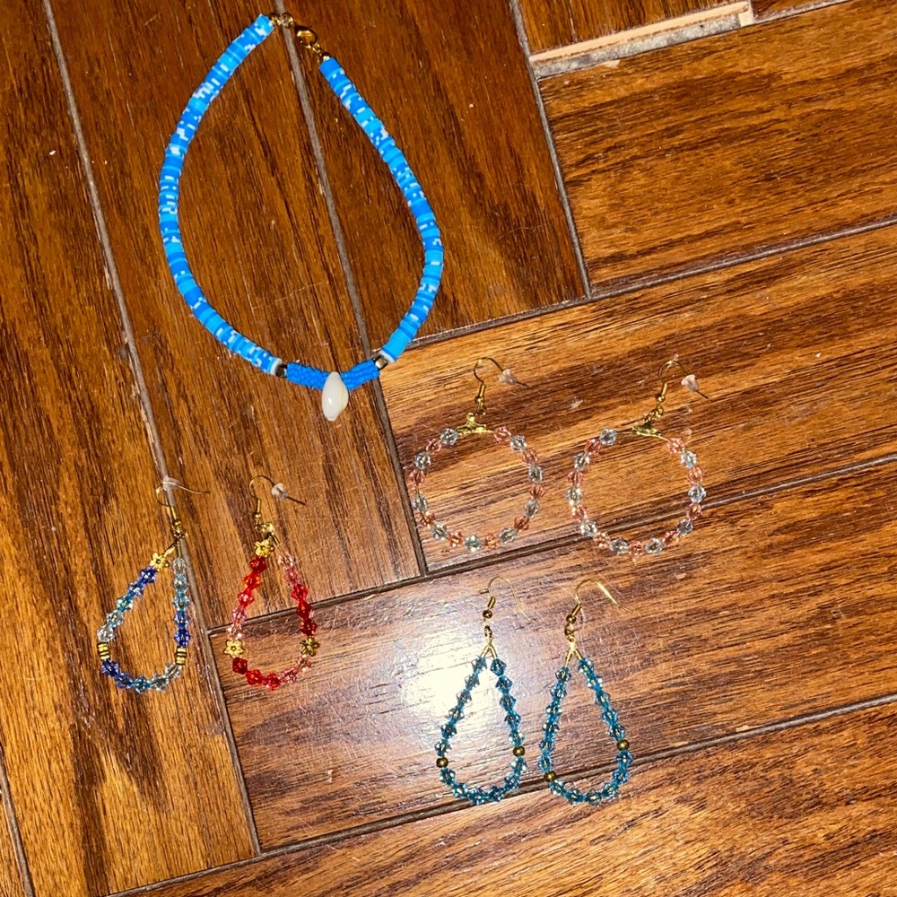 Blue Beaded Necklace and Earring Set
